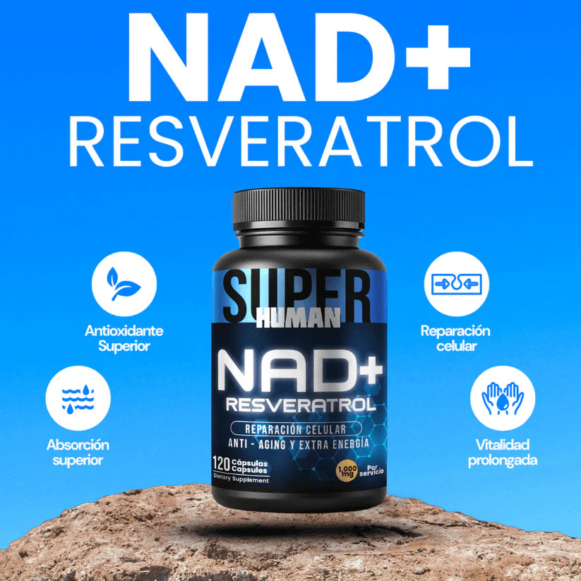 NAD + Resveratrol - Cápsulas de Reparación Celular Antienvejecimiento y Energía Extra (120 Cápsulas) - SuperHumaN