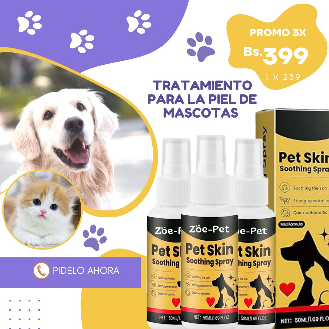 PET SKIN - Tratamiento natural para piel roja, irritada con granitos o dermatitis para mascotas