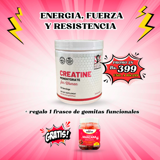 Creatina Monohidratada para mujeres + 🎁 regalo gomitas funcionales