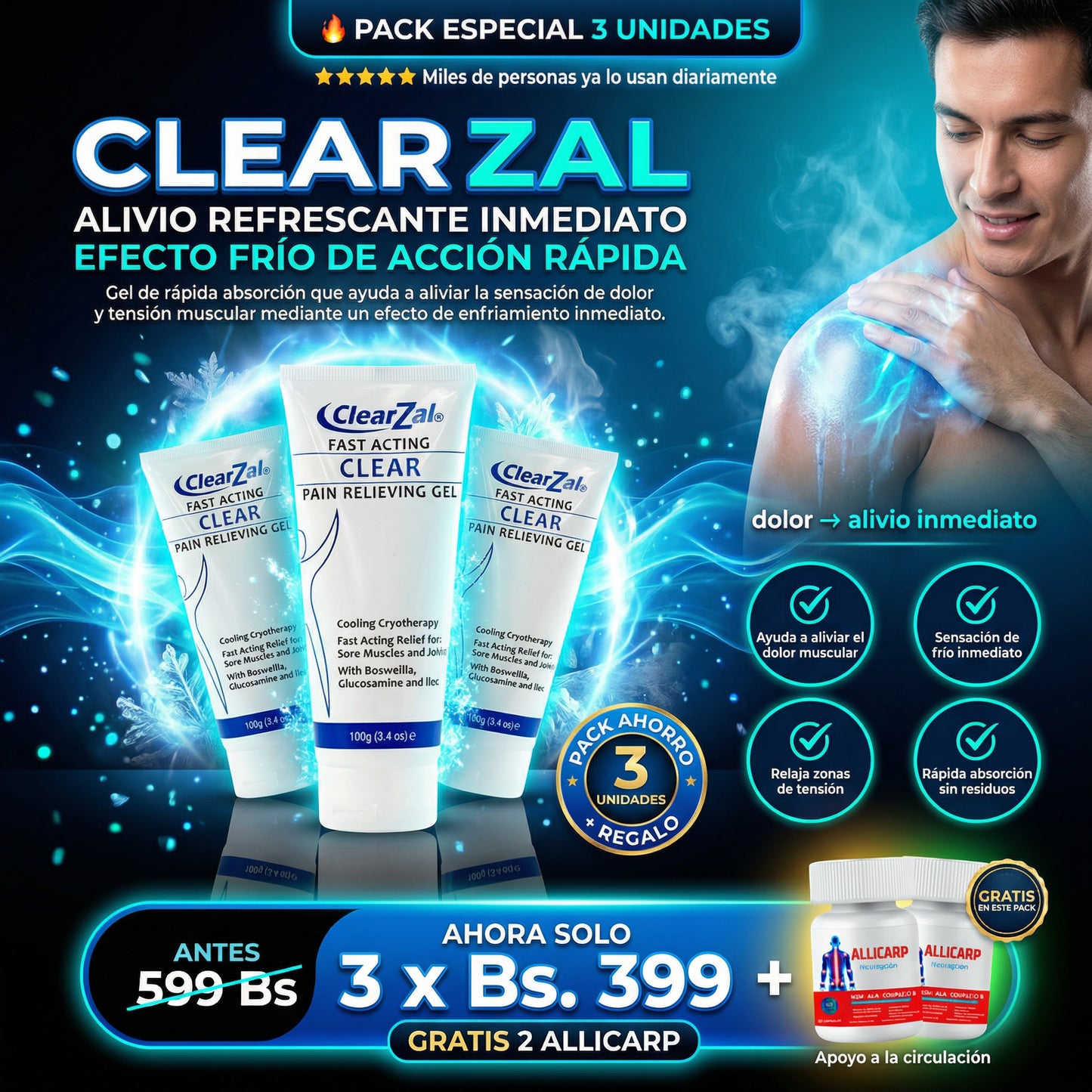 Clear Zal Alivia el dolor muscular y de articulaciones